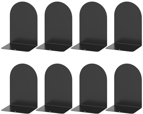 ALOTCHE Buchstützen 4 Paare, Metall Runde für Regale und Schreibtisch, zum Halten von Büchern, Buchstopper, Schwarz für Home Office