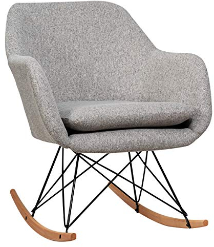 RELAX4LIFE Schaukelstuhl, Schwingsessel mit abnehmbarem Sitzkissen, Relaxsessel aus Buchenholz, Schwingstuhl für Wohnzimmer & Schlafzimmer, belastbar bis 120 kg, Grau