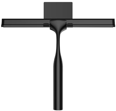 COFTCLMOMT 25CM Edelstahl Duschabzieher Mit Selbstklebe Haken, Schwarz Abzieher Dusche Wischer für Badezimmer, Kurzer Handgriff Glaswischer, Glas Wasserschieber, Duschwand Abzieher, Badwischer