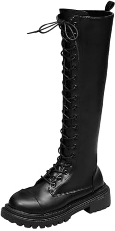 Stivali Neri Donna Comode Alti Antiscivolo Anfibi Motociclista Invernali Impermeabile Stivali Biker Platform Biker Stivali Moda Morbidi Biker Boots Pelle