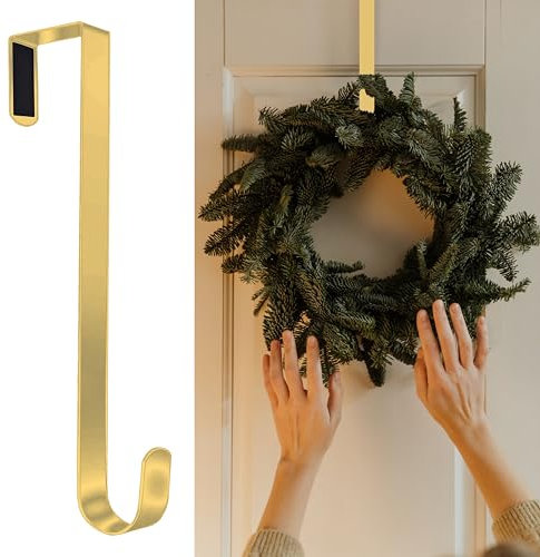 SR ESSENTIALS Pack of 1 Wreath Hanger for Front Door, 12 Wreath Door Hanger, Perfect for Halloween, Wedding & Christmas Decorations Over Door Hanger (Golden)
