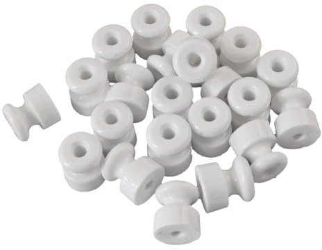 Lote de 30 aisladores de porcelana para instalación con cable trenzado textil Dia.20 mm