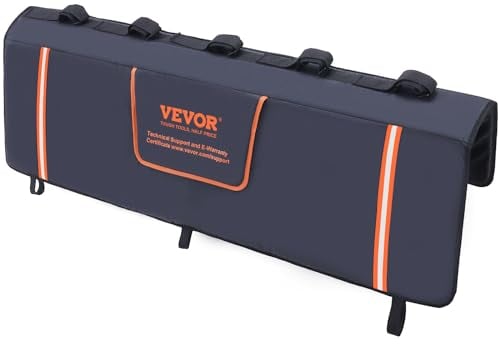VEVOR Coussin de Protection de Hayon 135x83 cm Coussin de Hayon Porte-Vélos avec 5 Sangles de Fixation Housse de Protection pour Hayon de Pick-up 2 Poches à Outils Transport 5 Vélos Kayak Échelle VTT