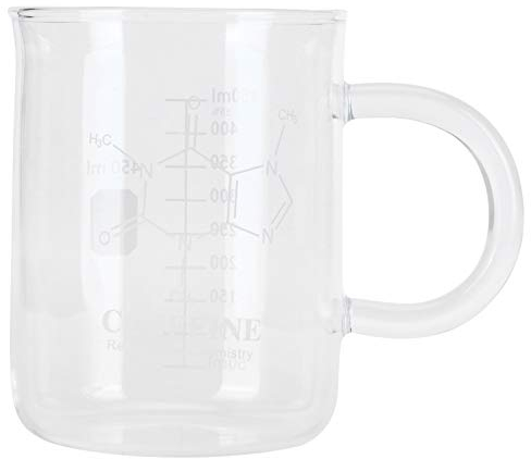 Caffeine Beaker Mug, Chemistry Mug Caffeine Molecule Mug, Beaker Mug Borosilicate Glass Cup with Handle and Measuring Scale for Coffee Tea