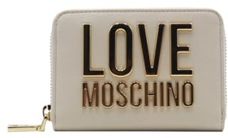 Moschino Damen-Geldbörse Love Reißverschluss mittelgroß Kunstleder schwarz Logo Gold AS24MO03 JC5613, elfenbein, Zeitgenössisch