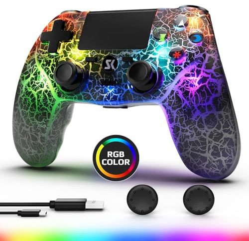 Controller per PS4 Wireless Joystick Controller LED per Playstation 4/Pro/Slim con retroilluminazione RGB regolabile, Batteria da 1000 mAh, sensore di movimento Dual Shock a 6 ass, cuffie da 3,5 mm