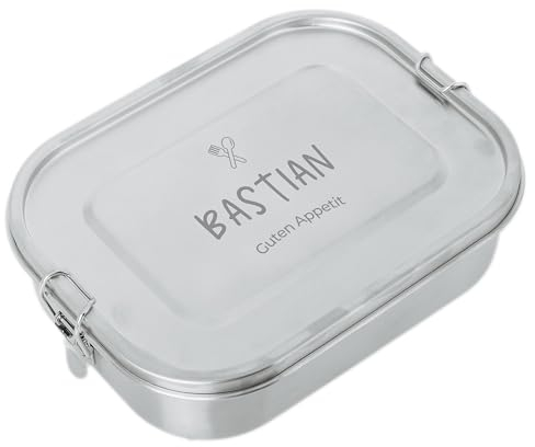 LAUBLUST Personalisierte Brotdose für Kinder mit Fächern aus Edelstahl - Lebensmittel Motiv, ca. 1400 ml Jausenbox | Lunchbox für Mädchen & Jungen - Bento Box für Schule und Kindergarten auslaufsicher
