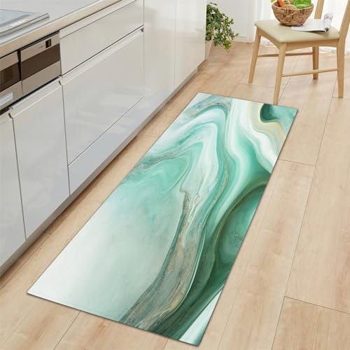 Tapis de Cuisine Luxe Abstrait en Marbre 40x120cm, Bleu Antidérapant, Lavable et Résistant pour Couloir et Se Tenir Debout