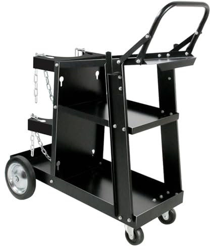 MAYNIYJK Welding Cart Heavy Duty Welder Cart for MIG/TIG Welder and Plasma Cutter, 3-Tier Welding Cart with Wheels Handles and Gas Tank Holder, Black, 27.7 x 11.4 x 29.7