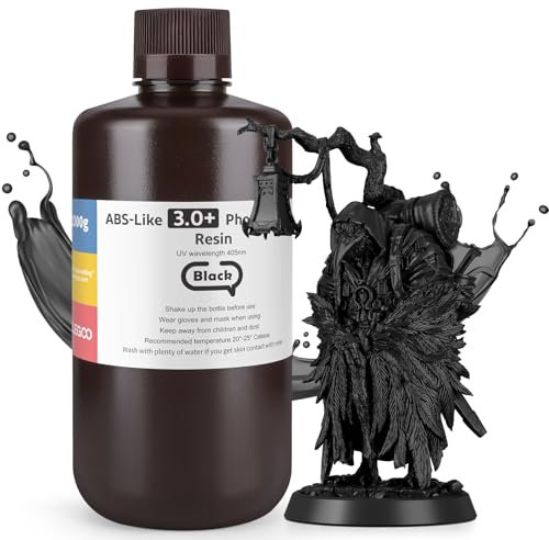 ELEGOO ABS-Like Resin 3.0 Plus, 3D Drucker Resin 405nm Rapid UV-härtendes Photopolymer Harz, Hohe Präzision für LCD 3D Drucker Schwarz 1kg