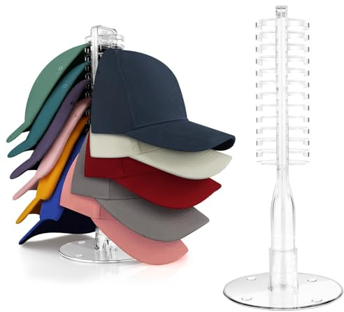 ZDDGNN [1 Pezzo] Porta Cappelli Supporto in Piedi, Organizer Baseball Supporta a 24 Cappelli Uomo e Donna, Espositore Rotondo in Acrilico Trasparente Decorazioni da Tavolo per Armadio, Salotto