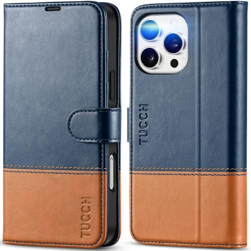 TUCCH Case for iPhone 16 Pro Max (6.9) 2024, PU Leather Wallet Magnetic Protective Foldable Cover with[RFID Blocking]Card Holder[Shockproof TPU][Kickstand]Compatible with iPhone16 Pro Max, Blue&Brown
