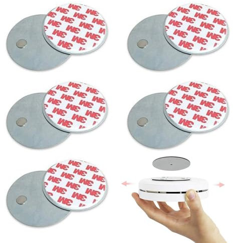 Rauchmelder Magnethalter - 5 Stück Magnethalterung Rauchmelder, 3M Klebepads mit Magnet Befestigung, Feuermelder Magnethalterung, ohne Bohren für alle Wände und Decken, ⌀ 70mm
