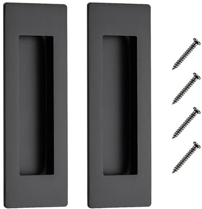 Aibeli Tiradores empotrados de 5.9 pulgadas para puerta de armario, puerta corredera negra, acero inoxidable negro mate, accesorios rectangulares de acero inoxidable (paquete de 2)