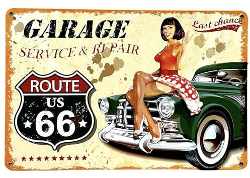 DiiliHiiri Poster Amerikanische Oldtimer 50er Jahre | Dekoschild Retro Route 66 Route 66, 30 x 20 cm, amerikanische Dekoration | Pinup Vintage (2635-267)