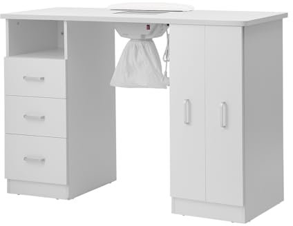 Vielllliving Moderne Maniküre Tisch Nageltisch 120x45x80 cm Maniküretisch Mittlere Faserplatte Staubsauger Maniküretisch mit Absaugung Nageltisch Tragbaresmanikürtisch mit Rollen Maniküretisch