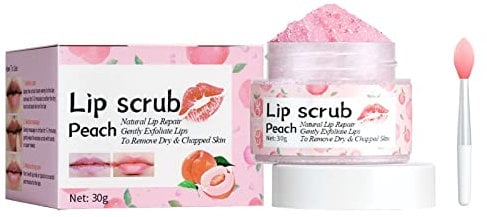 Peach Lip Scrub Fades Lip Wrinkles Moisturises Exfoliates Revitalises Lips and Delicate Lip Scrub Natural Lip Care Repairs Dry and Cracked (A, One Size)