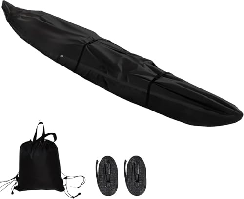 Kajakabdeckungen Mit Reißverschluss 420d Kajak Kanu Abdeckung Kajak Abdeckung Kanu Abdeckungen Für Die Lagerung Im Freien Regenschutz wasserdichte Staub Sonnenschutz Abdeckung, Black, 16FT