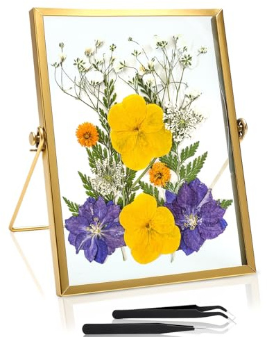 Bilderrahmen 15x20 Glas Gold – Eleganter goldener Bilderrahmen mit Glas und stabilem Metallständer – Doppelglas Fotorahmen für Fotos, Blumen, Zertifikate, Hochzeit & Wohnzimmerdeko – inkl. 2 Pinzetten