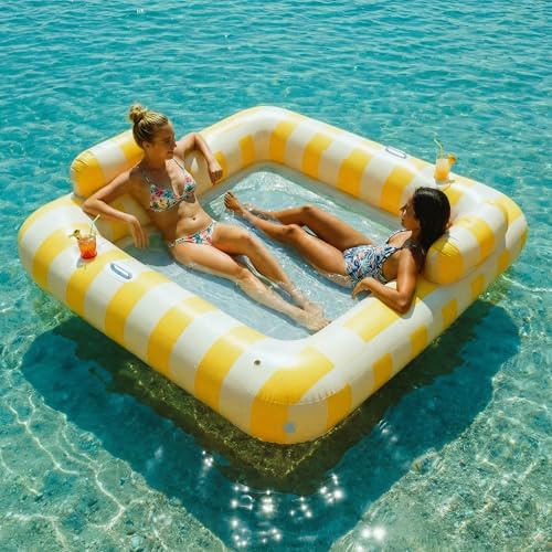 Float Joy Materassino Mare Gonfiabili Piscina Adulti per 2 Persone 190 x 170 cm Materasso Gonfiabile Gigante Lettino Mare Isola Galleggiante Gonfiabile con Portabicchieri