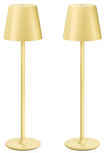 UPXNBOR LED Tischlampe Kabellos 2er Set, Metall Tischlampe Outdoor & Indoor | Akku Tischleuchte, Nachttischlampe Touch, Schreibtischlampe, 3-stufiges Warmlicht, 2 Höhen, IP54 Wasserfest, Gelb