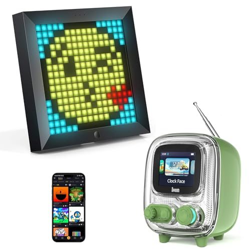 Divoom Pixoo & Tiivoo-2 Bundle, 16x16 Pixel Art Display und tragbarer Bluetooth-Lautsprecher mit FM-Radio, süßes Retro Desk Set mit Uhr, Pixel Deko und Sound für Schreibtisch, Büro, Schlafzimmer und G