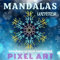 Winter Mandalas - Snowflakes on black background - Pixel Art: Adult Coloring Book - Mandala at midnight - Snowflake to color for Relaxation