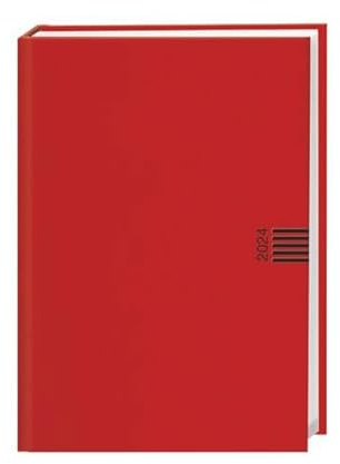 Cheftimer A5 mit Tageskalender. Roter Terminkalender 2024. Buch-Kalender mit Lesebändchen und Eckperforation. Wattierter Taschenkalender zum Planen von Terminen.