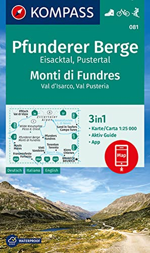 KOMPASS Wanderkarte 081 Pfunderer Berge, Eisacktal, Pustertal, Monti di Fundres, Val d'Isarco, Val Pusteria 1:25.000: 3in1 Wanderkarte mit Aktiv Guide ... in der KOMPASS-App. Fahrradfahren. Skitouren.