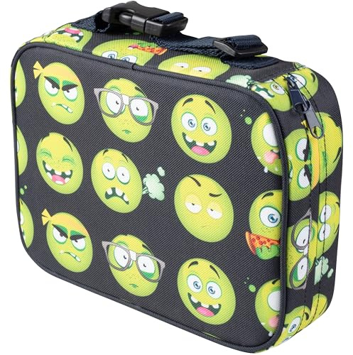 Bentology Lunch Bag and Box Set for Boys - Includes Insulated Sleeve with Handle, Bento Box, 5 Containers and Ice Pack - Emoji