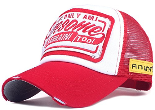 Trucker Mesh Baseballcap Awesome Distressed Snapback Vintage Used Look Retro Sommer Oldschool Kappe Mütze Cap Schirmmütze Basecap (rot)