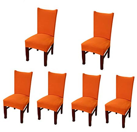 Levoberg Stuhlhussen 6er Set, Stuhlbezug Stretch aus Polyester elastizität und Bügelfrei Universell Stuhlbezüge Stretch Stuhlhussen für Festen Hochzeiten und Feiern Geburtstag Dekoration Orange