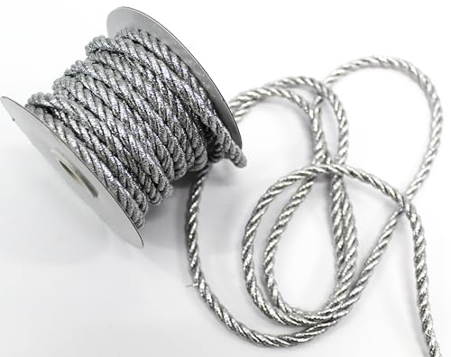 CaPiSo Kordel 10m x 6mm Drehkordel Glanzkordel Dekoband glänzend Kordelband Schnur Kordelschnur (Silber)