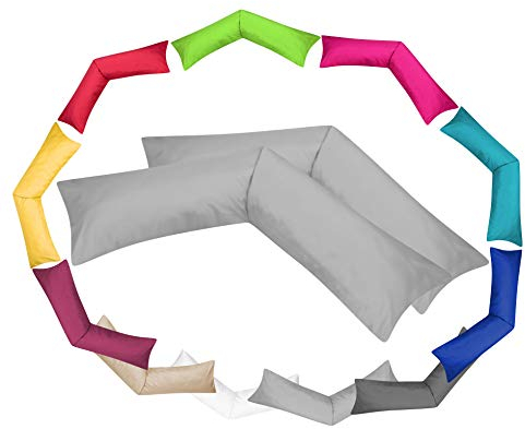 Luxury Linon 2er Pack Kissenbezug für Seitenschläferkissen 40x200 grau, Kissenhülle 100% Baumwolle