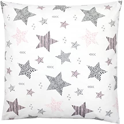 TupTam Kinder Kissenbezug Kissenhülle Dekorativ Gemustert, Farbe: Sterne Rosa/Schwarz, Größe: 40 x 40 cm