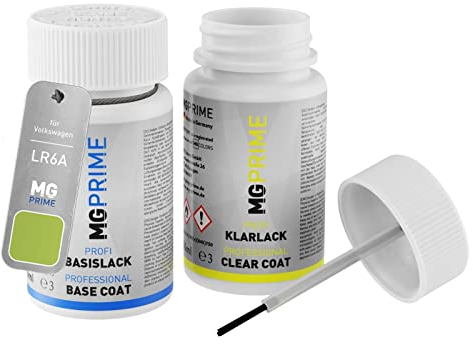 MG PRIME Autolack Lackstift Set für Volkswagen VW LR6A / R6A / 2U Fantasia Grün/Green Fantasia Basislack Klarlack je 50ml