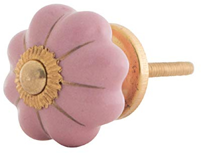 Knober Möbelknopf Kürbisform klein Keramik Porzellan Vintage Landhausstil Shabby-Chic 34 Ø klassisch edel verziert (Rosa mit goldener Montur)