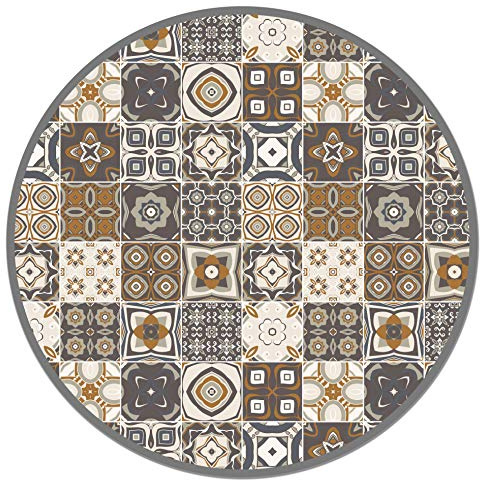 Panorama Tapis Vinyle - Modèle Carreaux Ciments Orange 3 Rond 190x190 cm - Différentes Tailles - Deco Maison, Cuisine, Chambre et Exterieur