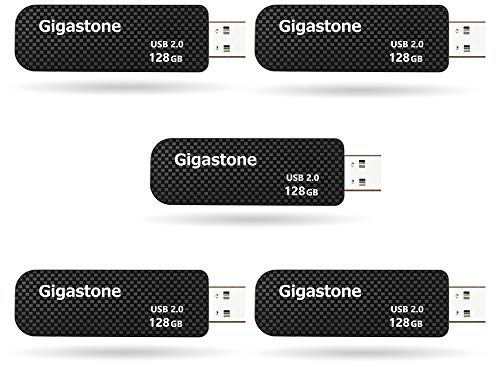 Gigastone Lot de 5 Clé USB 128 Go, V30 Série, Clé Rétractable pour PC Ordinateur Portable MacBook, Compatible avec Windows Mac Linux, USB 2.0 Flash Drive Stockage Mémoire Stick, Style en Vogue - Noir