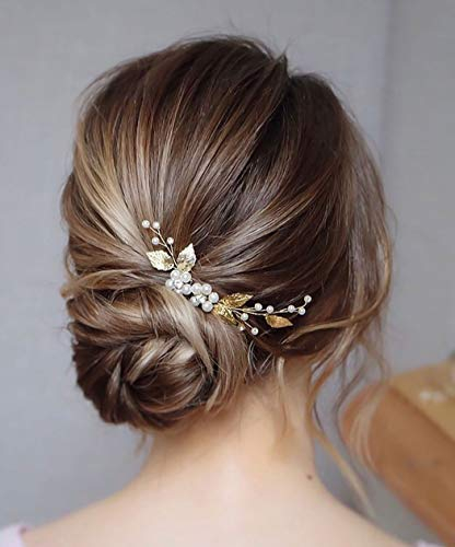 Unicra Lot de 3 épingles à cheveux de mariage en forme de fleur en cristal pour femme et fille Doré