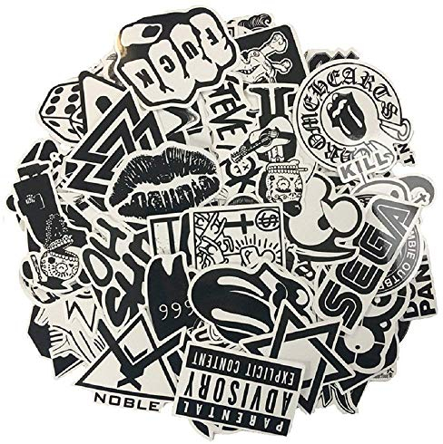 Zeako 120pcs Sticker Wasserdicht Schwarz Weiss, Aufkleber Wasserdicht Vinyl Stickers für Auto Motorräder Fahrrad Skateboard Snowboard Gepäck Laptop
