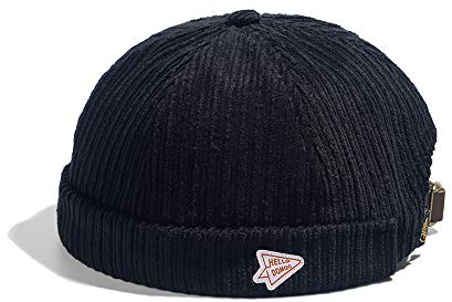 CLAPE Cord Cap Ohne Schirm Corduroy Docker Cap Verstellbar Dockermütze Seemannsmütze Hafenmütze Herren Rolled Cuff Brimless Hat