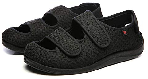 Nwarmsouth Memory Foam Diabetic Slippers,Foot swollen thumb eversion sandals, adjustable shoes for the elderly-UK5.5_black,Wide Fit Easy Close House Slipper