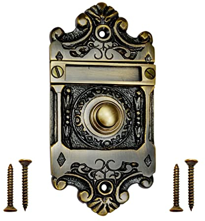 Akatva Dekorativer Türklingelknopf - Feinste Qualität Klingelknopf - Einfach zu installieren Telefonklingelknopf - Vintage Dekor Türklingel Knopf fein handgefertigt - Antik Messing Finish