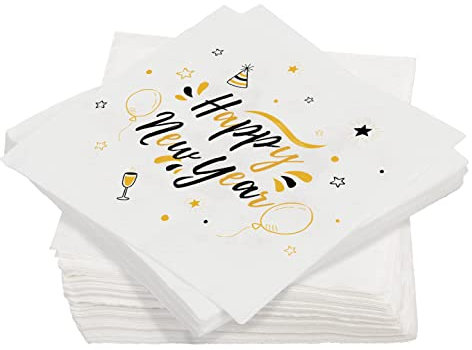 TGFIX 40 Stück Silvester Servietten 2025 Happy New Year Serviette Schwarz Gold Neujahrs Servietten Silvester Papierservietten Tissue für Silvesterparty Deko Tischdekoration (33x33cm)