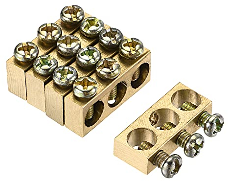 sourcing map 5 Stk. Klemmen Erdungsschiene Schraubblock Barriere Messing 3 Positionen 25 mm x 5.7 mm x 10 mm für elektrische Verteilung