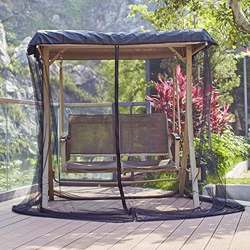 DONGCY Zanzariera per L'altalena Zanzariere con Capote Impermeabile per Ombrellone da Tavolo da Giardino Gazebo Balcone Campeggio Patio Polyester,Black,185 * 125 * 200cm