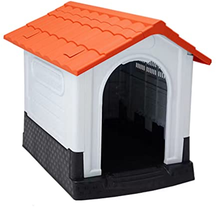 Hundehütte Großes Wasserdichtes Hundehaus, Outdoor Outdoor Allerwetter-Plastik-Haustierkatze Und Hundehütte Mit Fenstern Und Abnehmbaren Türen (Color : Gray+orange, Size : 66x57x65cm)