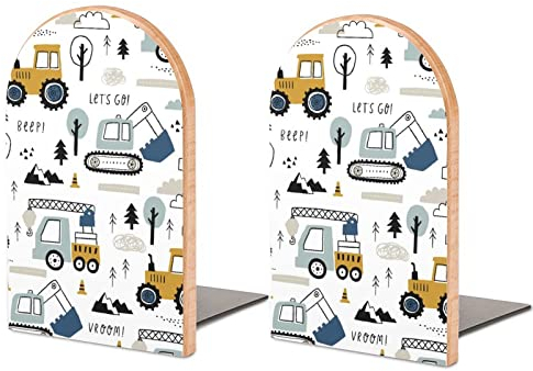 Serre-livres en forme de voiture mignonne, motif dessin animé, pour étagères pour tenir des livres, bloque-livres antidérapants en bois, décoration pour la maison et le bureau