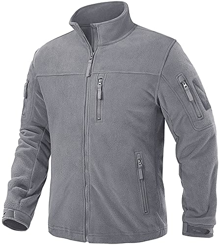 TACVASEN Veste Polaire Hommes Veste Tactique Homme Chaude Coupe Vent Manteau Polaire Hiver Travail Jackets for Men zippée Randonnée Gris Clair, M